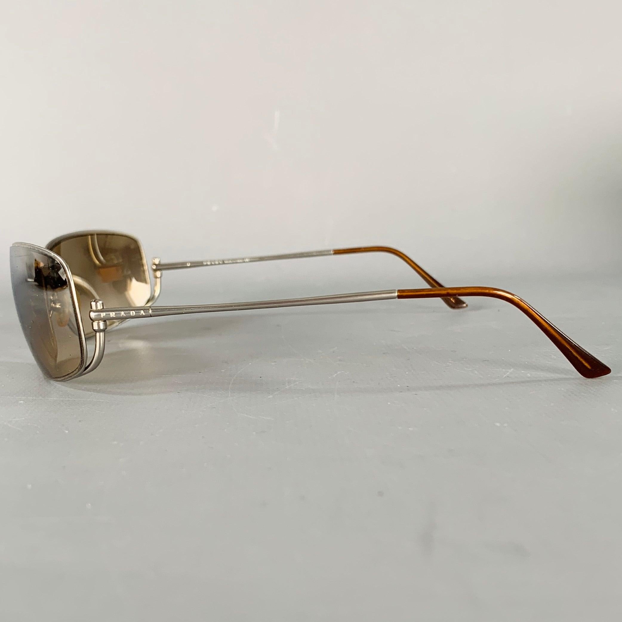 Men's PRADA Silver Brown Metal Mirrored Lenses Sunglasses