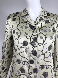 Prada Silver Cream Silk Twining Vine Brocade Coat