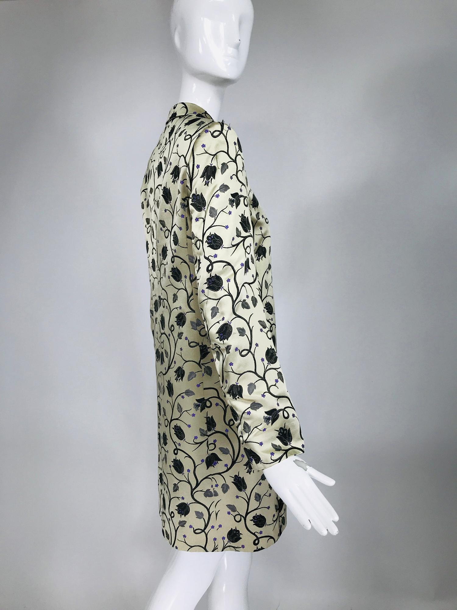 Women's Prada Silver Cream Silk Twining Vine Brocade Coat