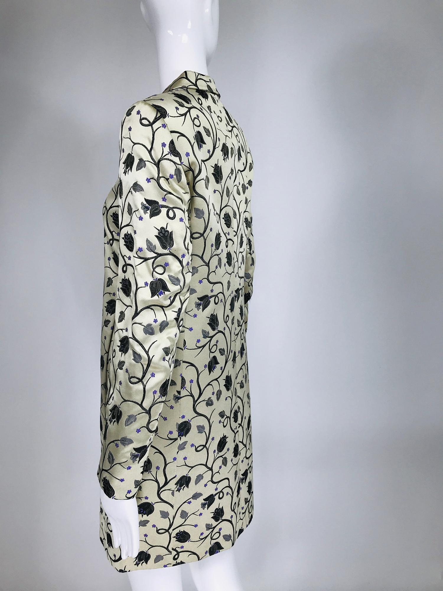 Prada Silver Cream Silk Twining Vine Brocade Coat 3