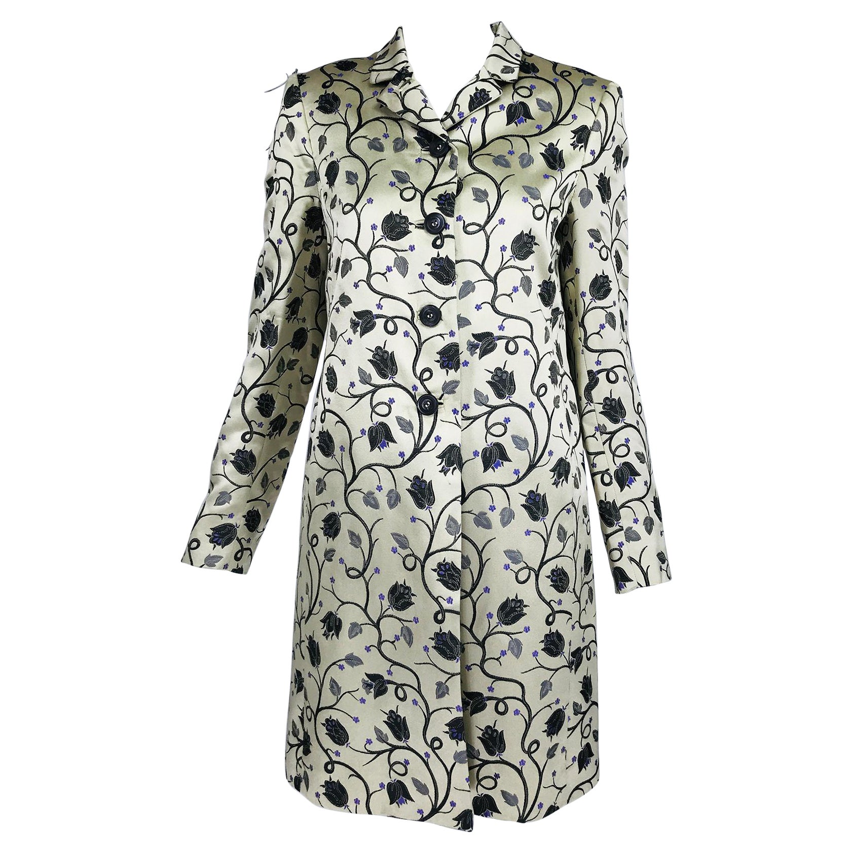 Prada Silver Cream Silk Twining Vine Brocade Coat