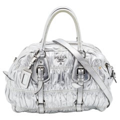 Prada Silver Gaufre Leather Satchel