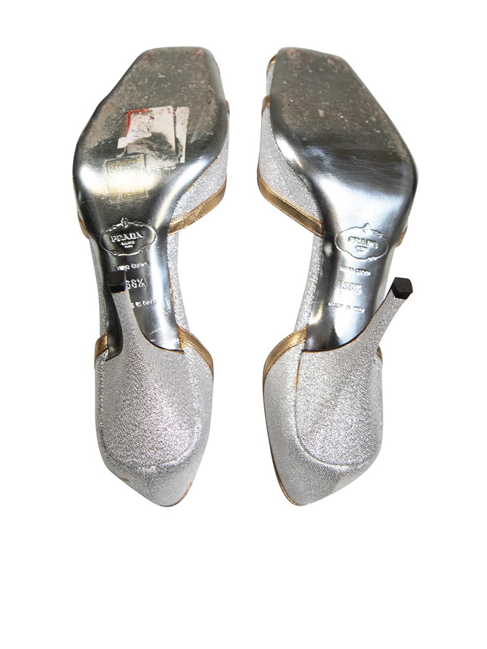 Women's Prada Silver Glitter Bow Detail Sandals Size IT 38.5 For Sale