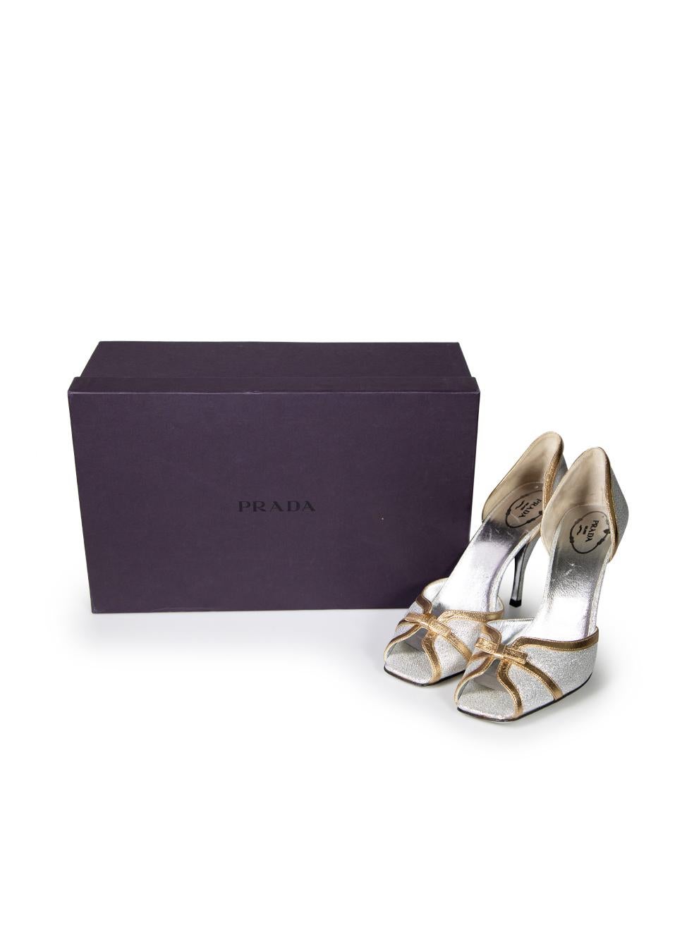 Prada Silver Glitter Bow Detail Sandals Size IT 38.5 For Sale 3