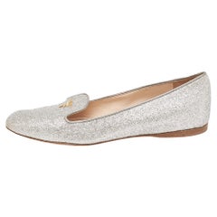 Prada Silver Glitter Smoking Slippers Size 36.5