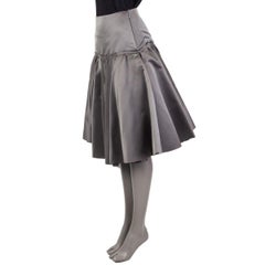 PRADA silver grey silk SATIN FLARED PLEATED Skirt 38 XS