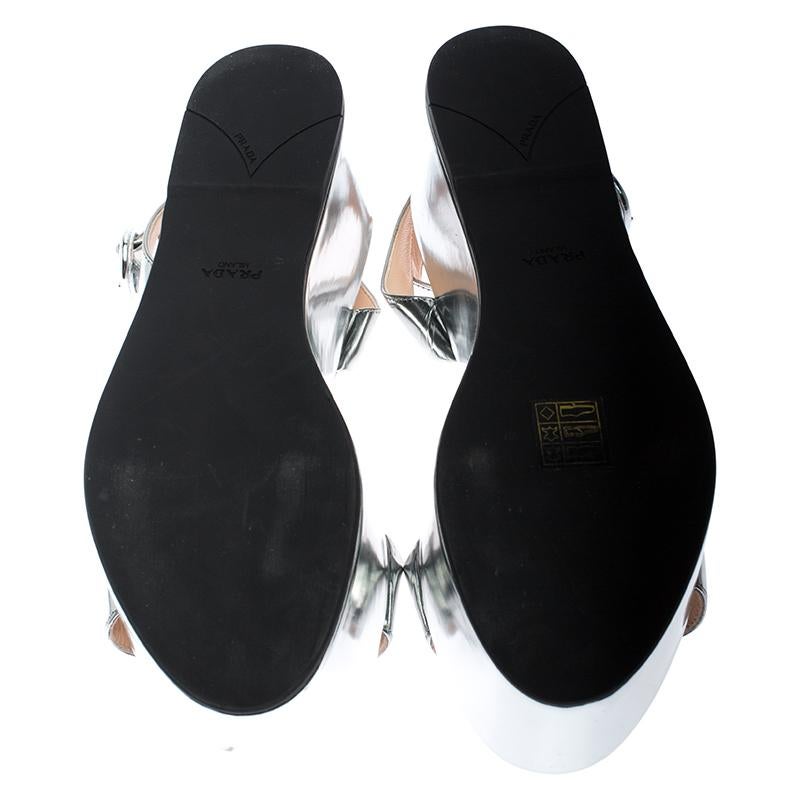 Prada Silver Leather Ankle Strap Platform Sandals Size 37 1