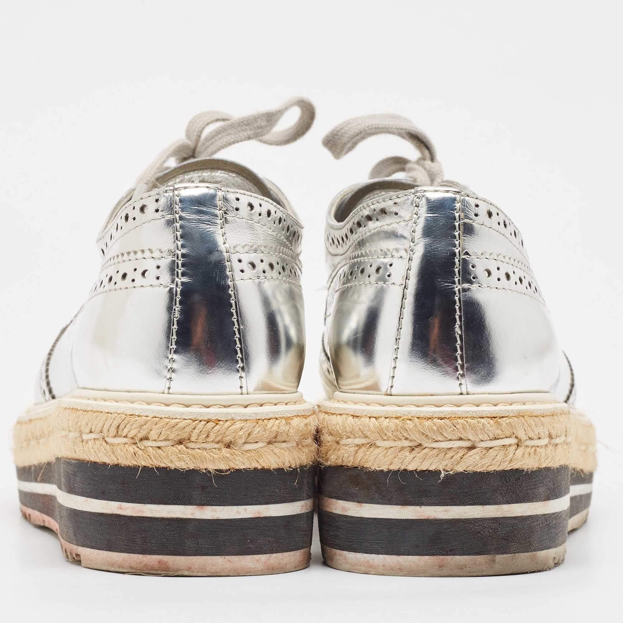 Women's Prada Silver Leather Brogues Oxford Sneakers Size 38