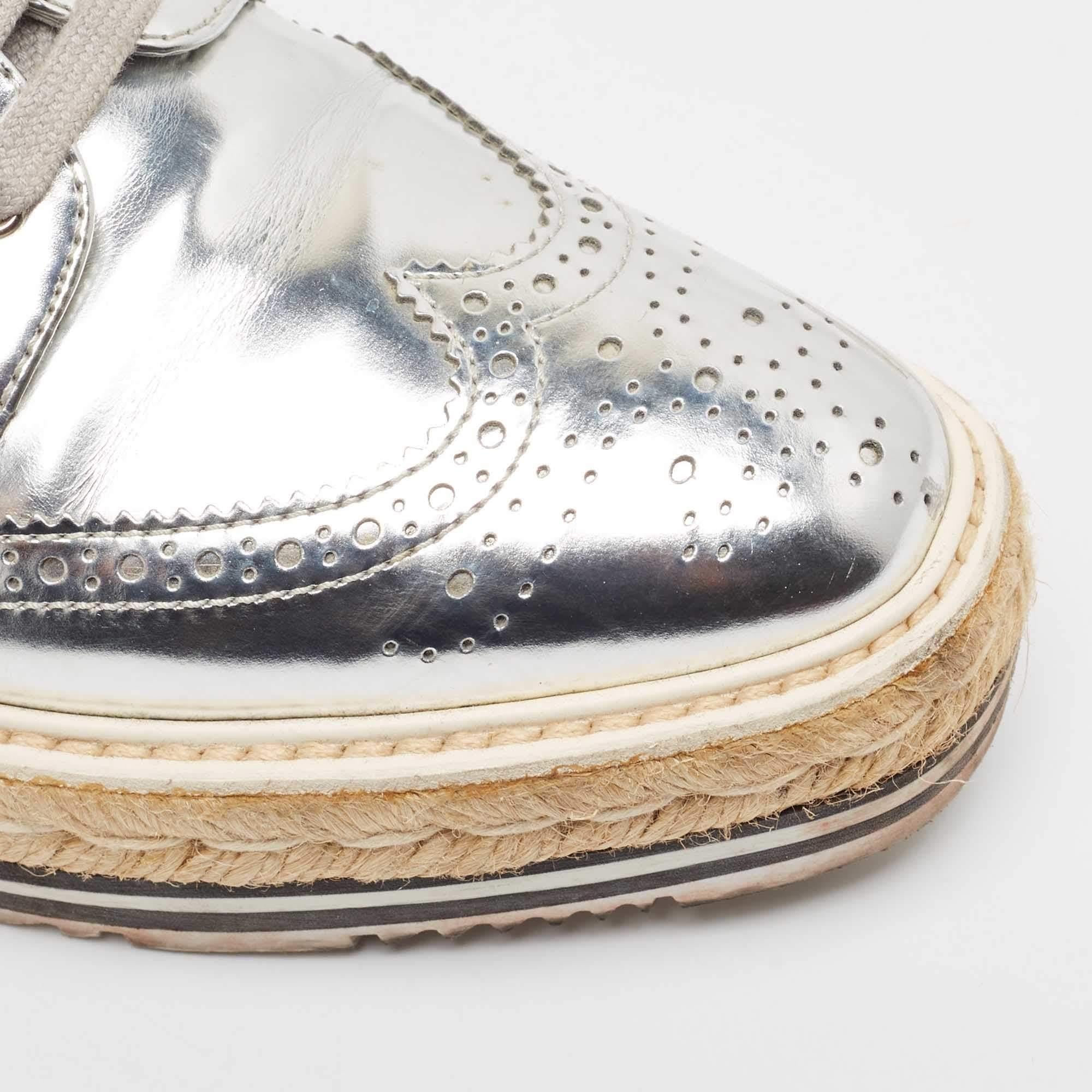 Prada Silver Leather Brogues Oxford Sneakers Size 38 2