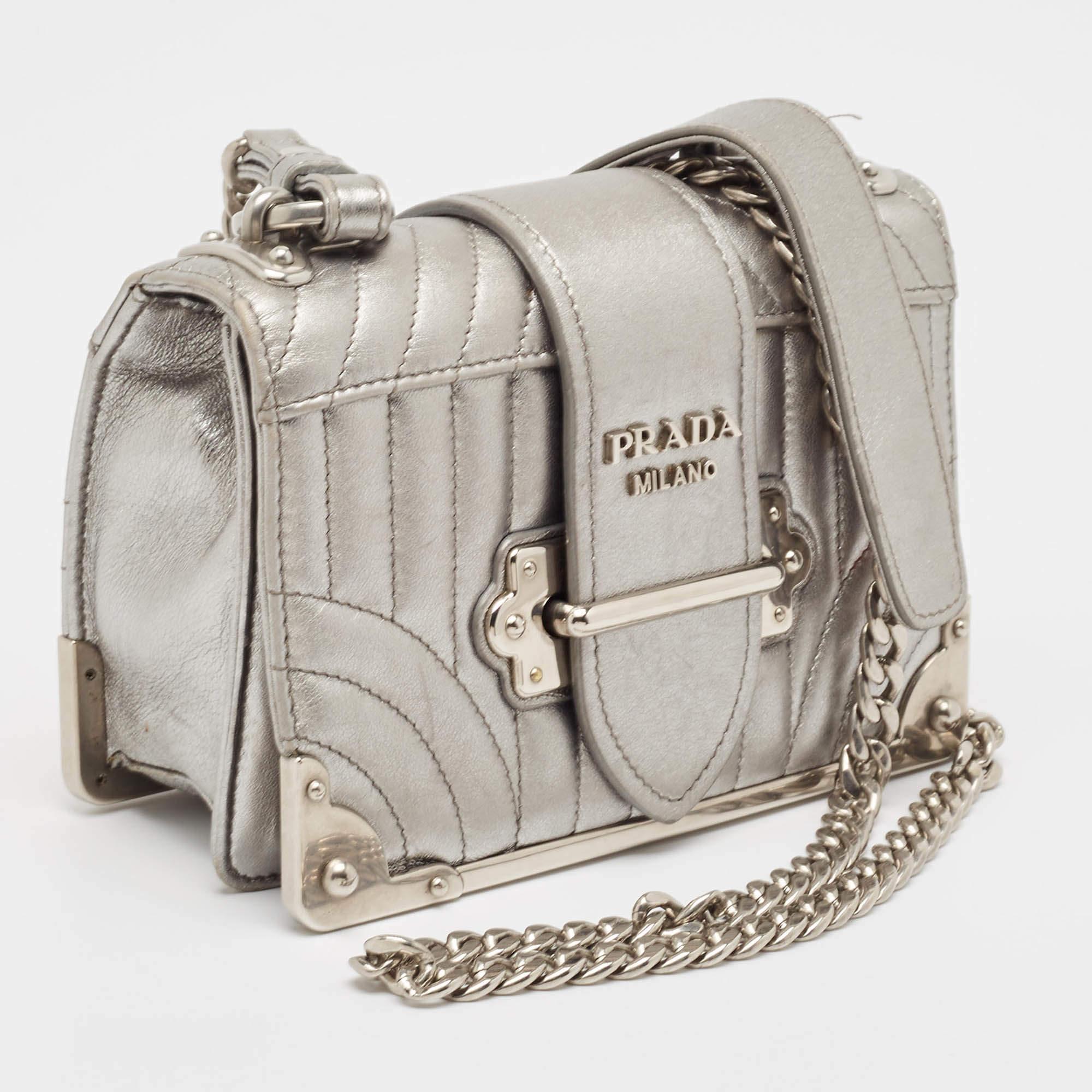 Prada Silver Leather Cahier Chain Bag In Good Condition In Dubai, Al Qouz 2