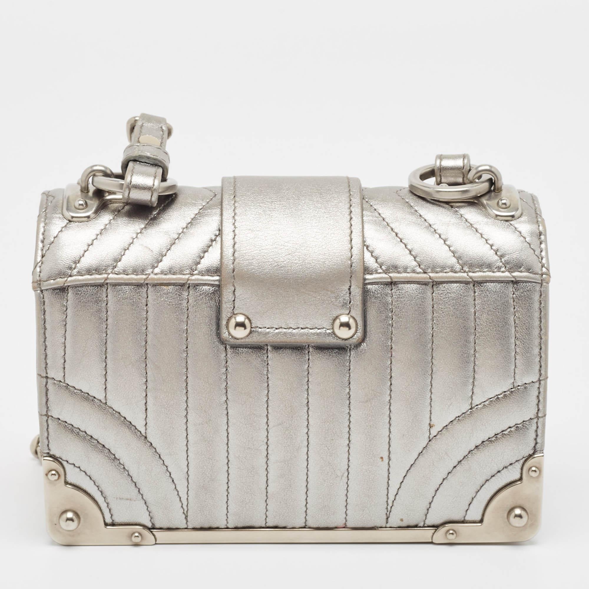 Women's Prada Silver Leather Cahier Chain Bag