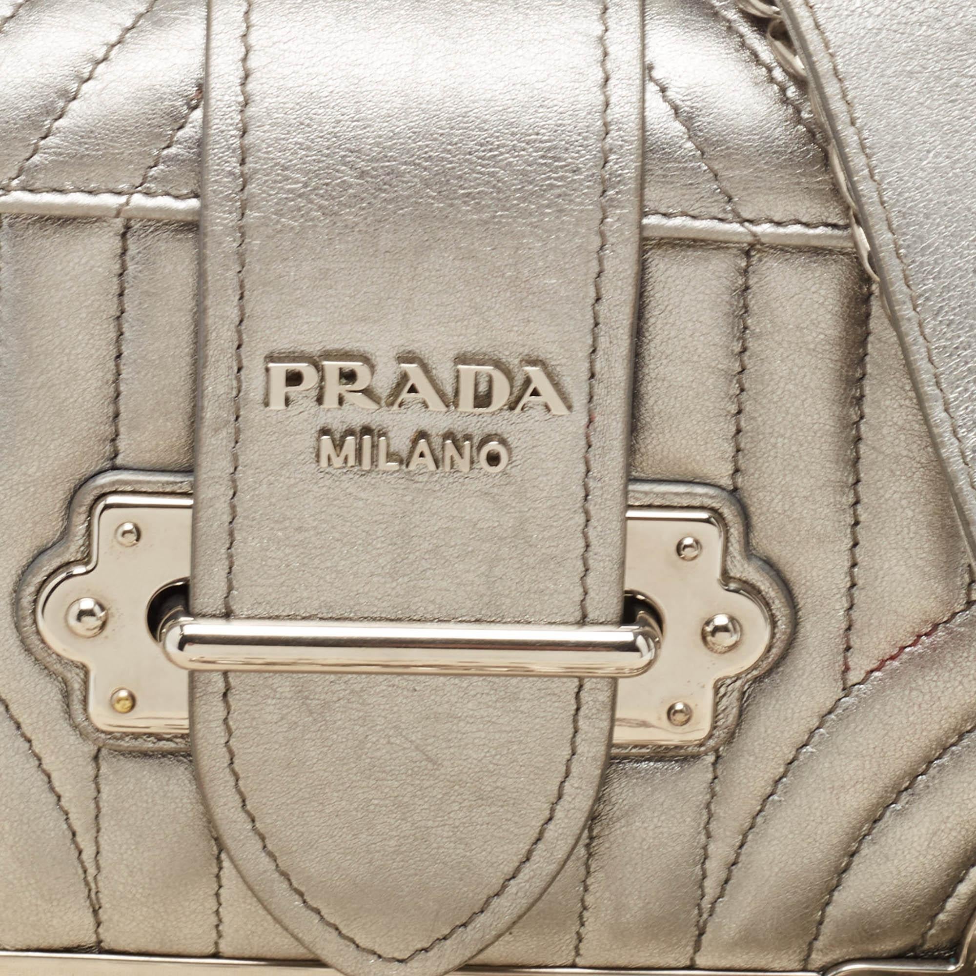 Prada Silver Leather Cahier Chain Bag 1