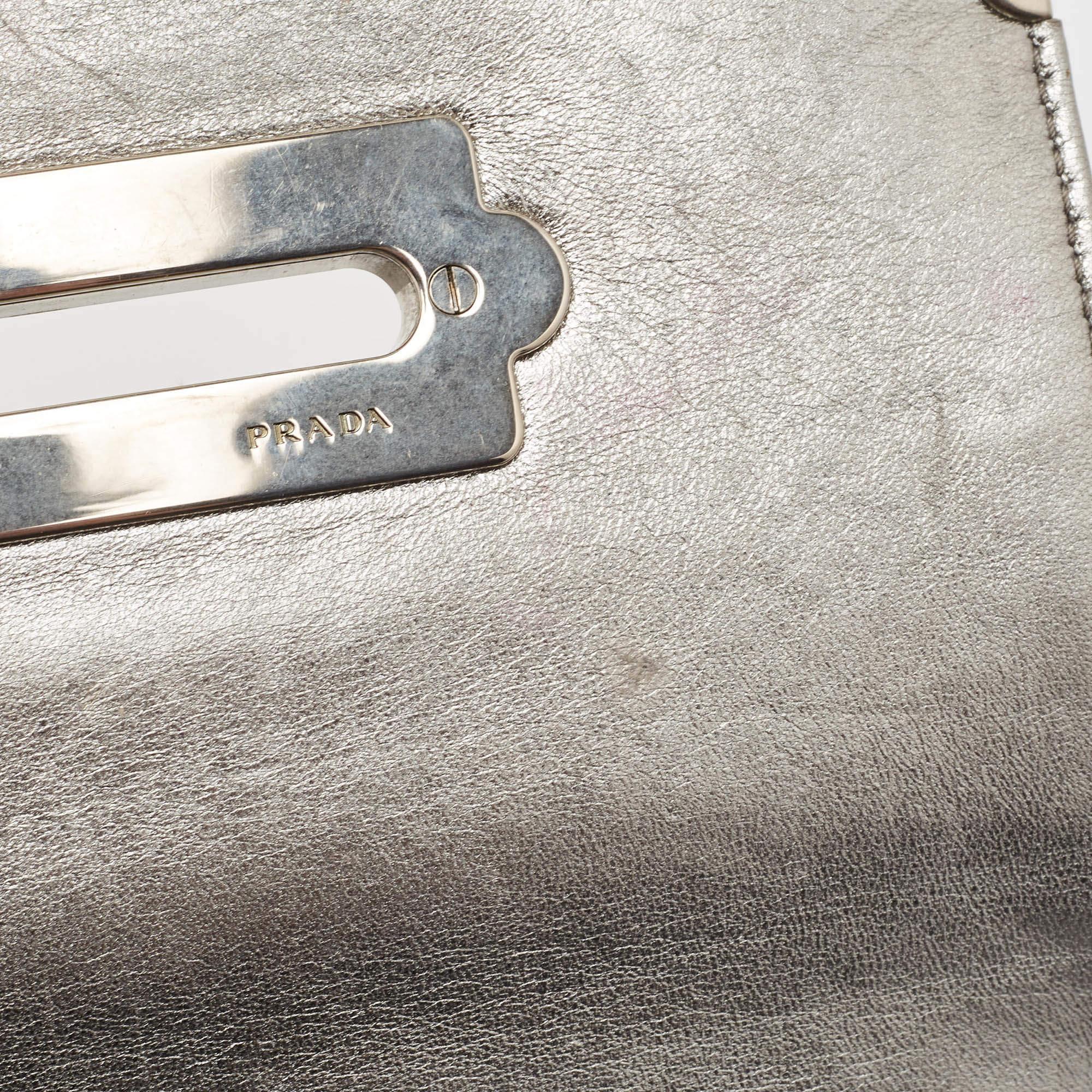 Prada Silver Leather Cahier Chain Bag 2