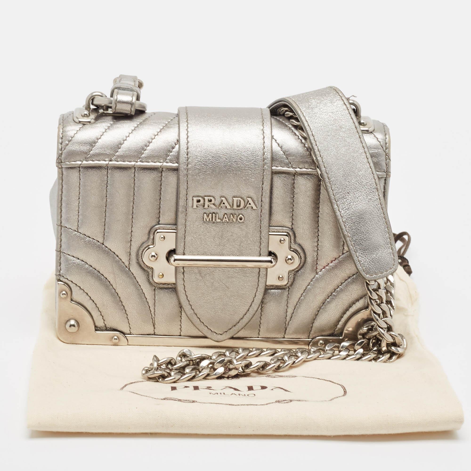 Prada Silver Leather Cahier Chain Bag 5