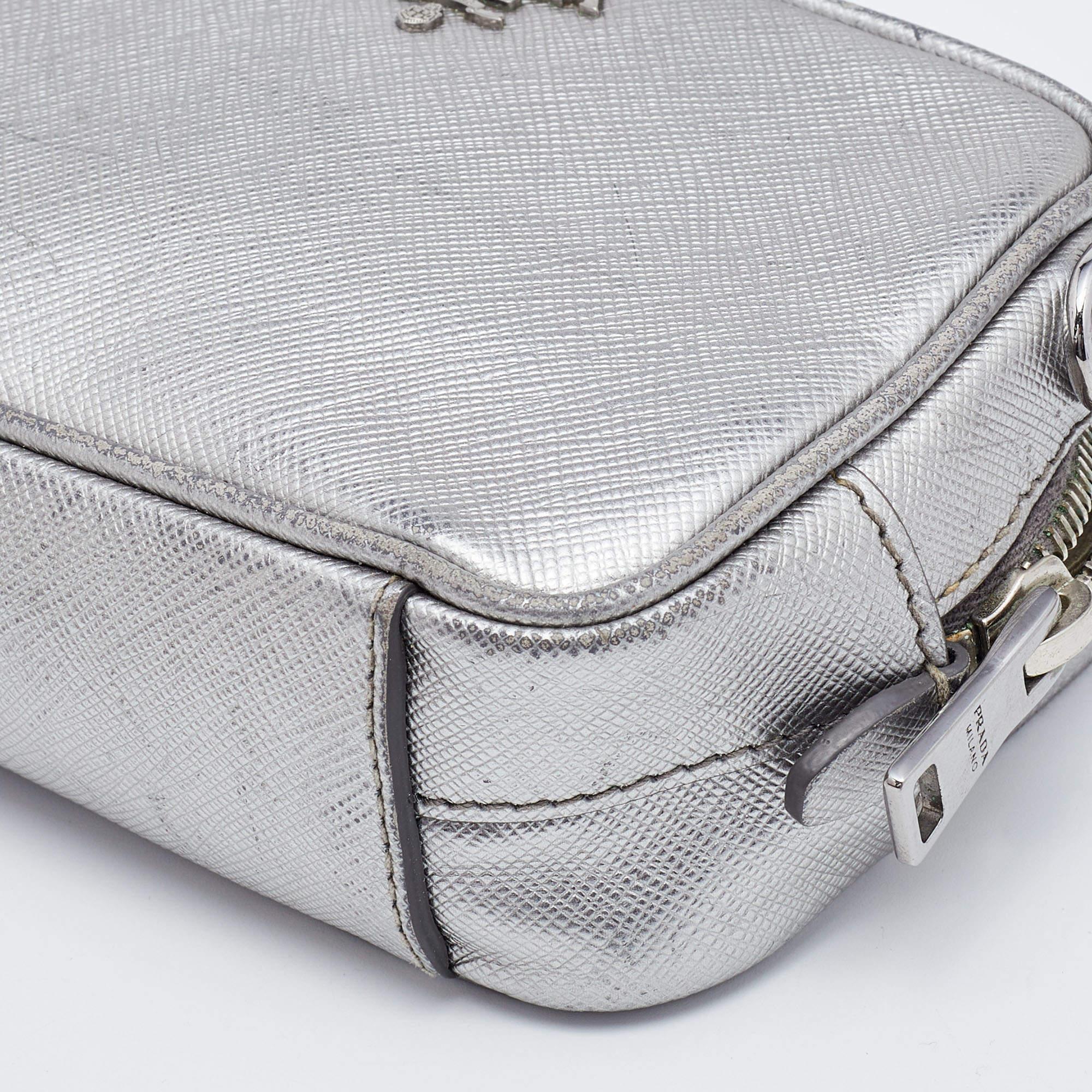 Prada Silver Leather Camera Crossbody Bag 3