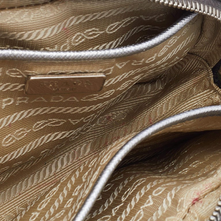 Prada Silver Leather Camera Crossbody Bag For Sale at 1stDibs