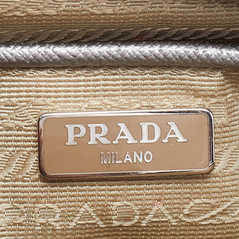 Prada Silver Leather Camera Crossbody Bag For Sale at 1stDibs