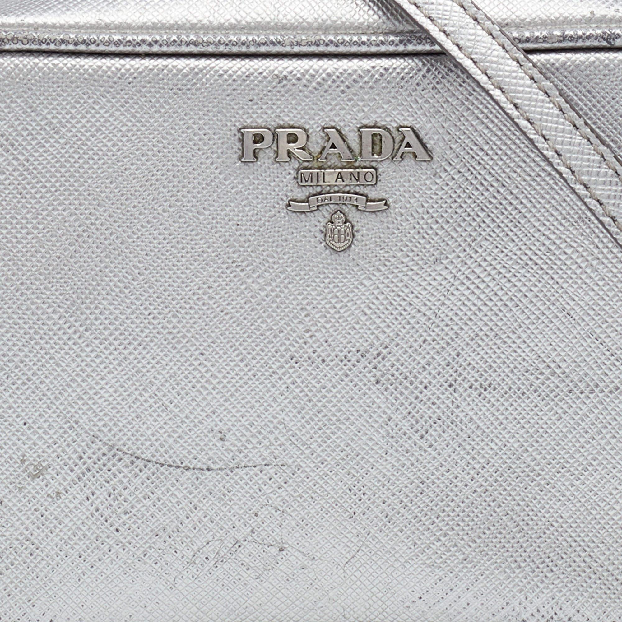 Prada Silver Leather Camera Crossbody Bag 2