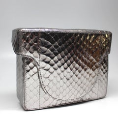 Prada Silver Leather Mini Box Clutch Handbag