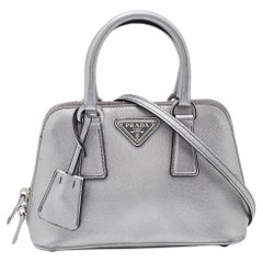 Prada Silver Leather Mini Promenade Satchel