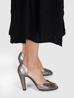 Prada Silver Leather Peep Toe Heels Size IT 38.5