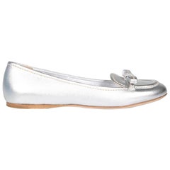 Prada Silver Leather Round Toe Flats Size IT 39.5