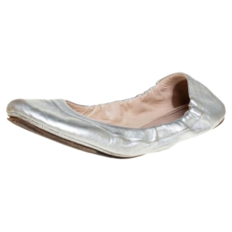 Prada Silver Leather Scrunch Ballet Flats Size 38.5