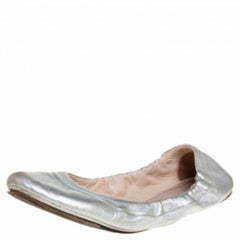 Prada Silver Leather Scrunch Ballet Flats Size 38.5