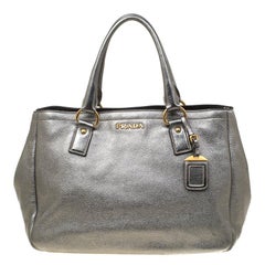 Prada Silver Leather Shopper Tote