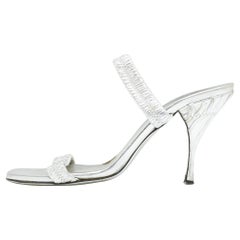 Prada Silver Leather Slide Sandals Size 37.5