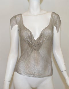 Prada Silbernes Metall-Kettenhemd-Oberteil