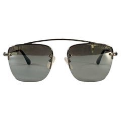 PRADA Silver Metal Square Semi Rimless Sunglasses