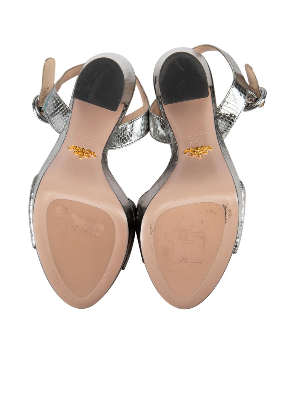 Women's Prada Silver Metallic Embossed Platform Sandals Size IT 37