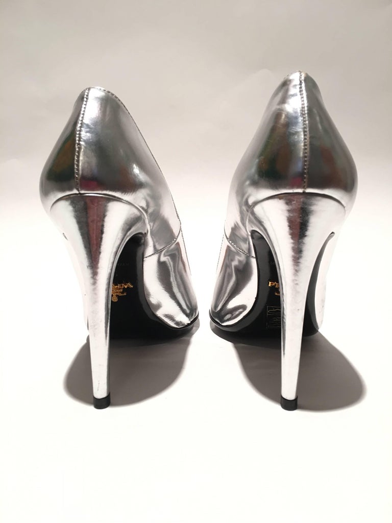 Prada Silver Metallic Heels For Sale at 1stDibs | prada silver heels ...