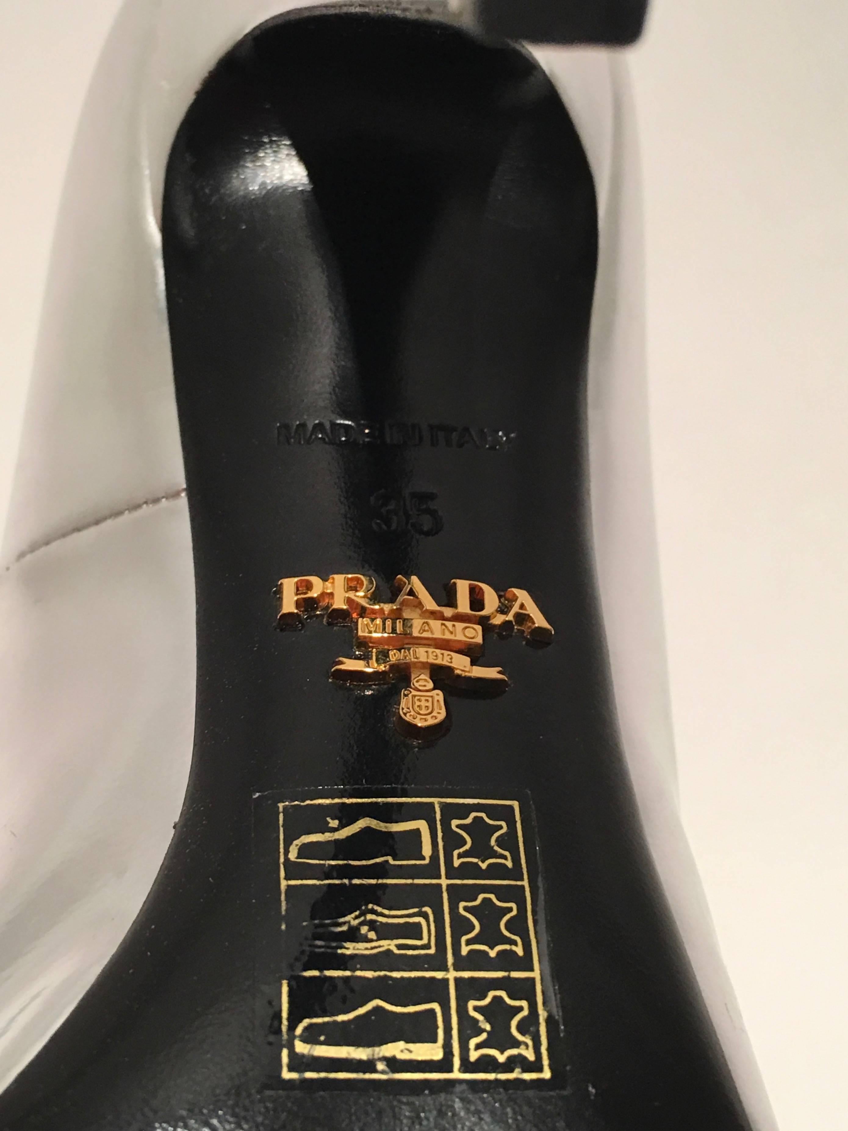 Brown Prada Silver Metallic Heels For Sale