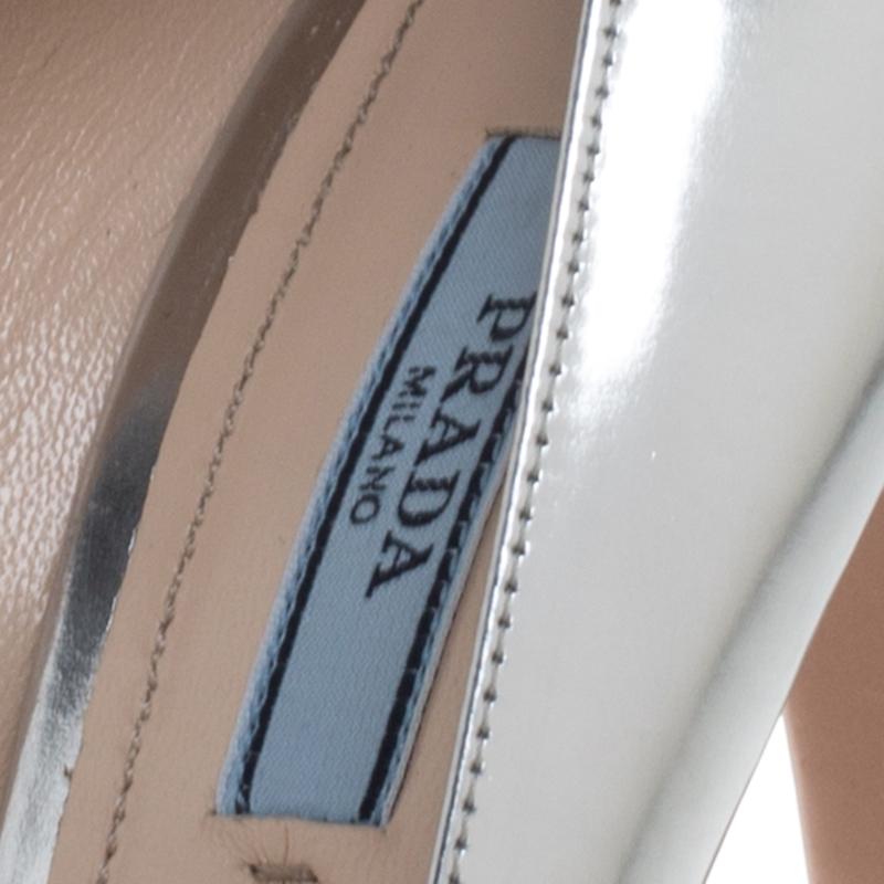 Women's Prada Silver Metallic Leather Peep Toe Platform Pumps Size 39