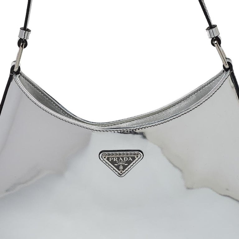 Prada Silver Mirror Leather Cleo Handbag at 1stDibs