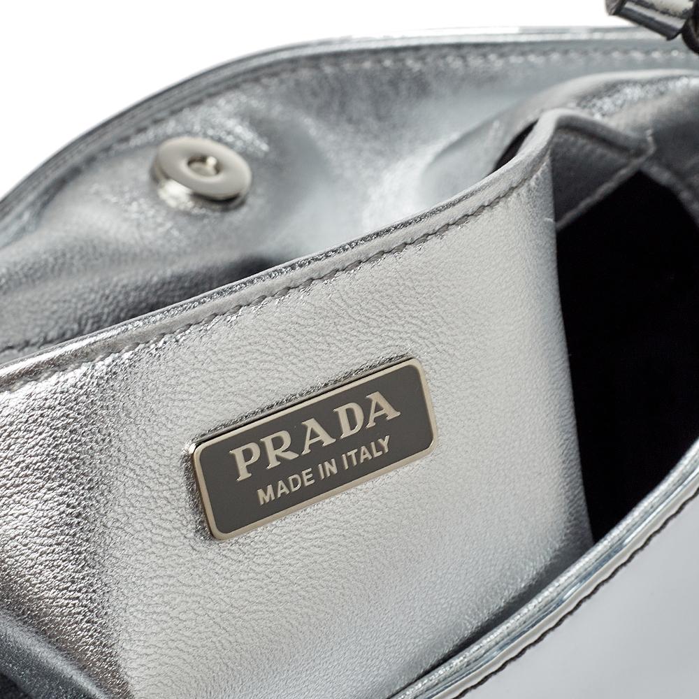 Prada Silver Mirror Leather Cleo Shoulder Bag In Good Condition In Dubai, Al Qouz 2
