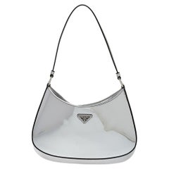 Used Prada Silver Mirror Leather Cleo Shoulder Bag