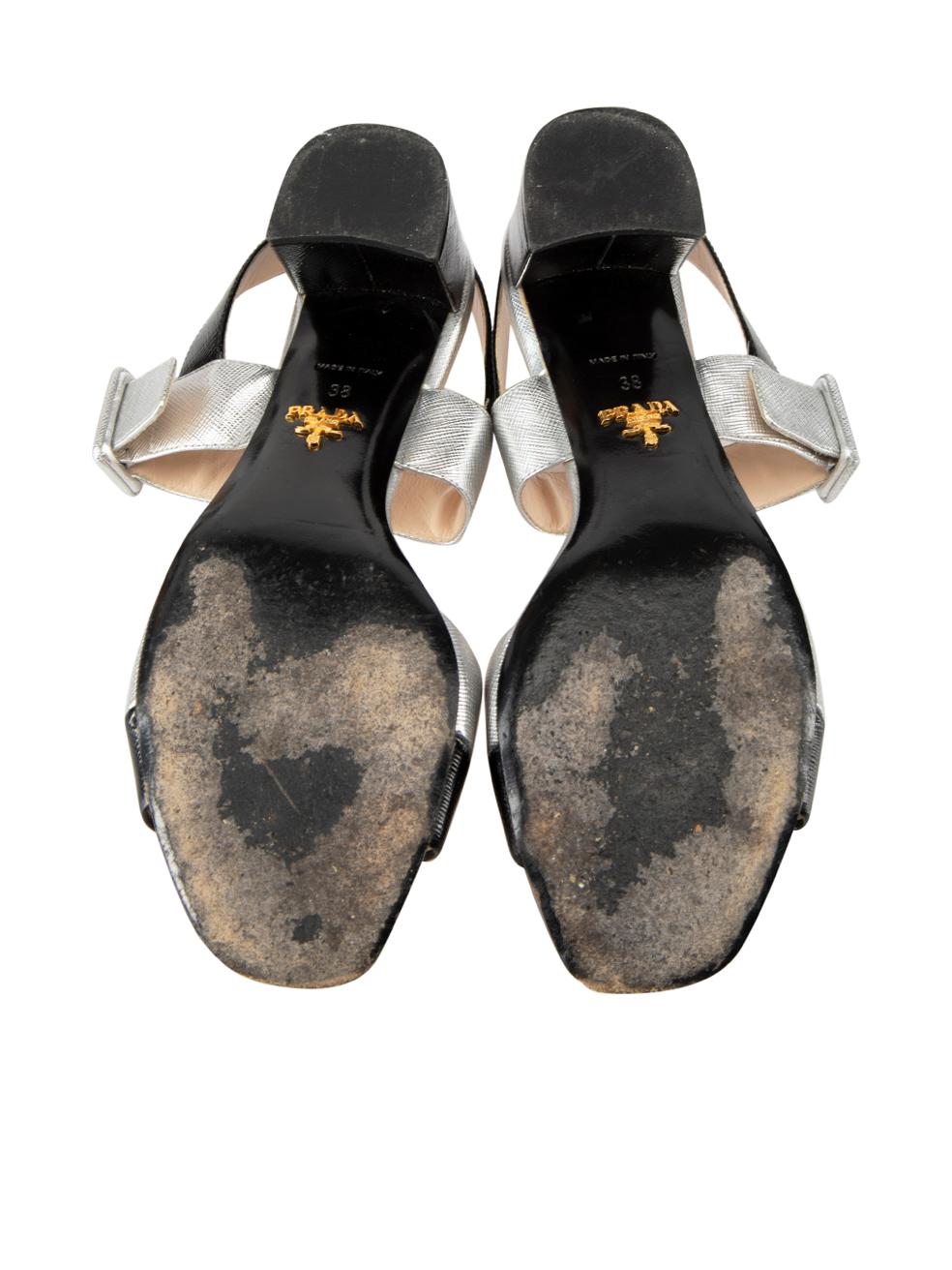 Women's Prada Silver Open Toe Heeled Sandals Size IT 38 For Sale