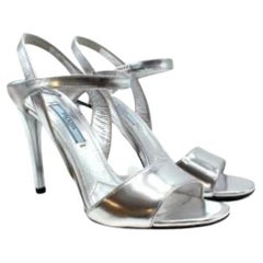 Prada Silver Patent Leather Heeled Sandals