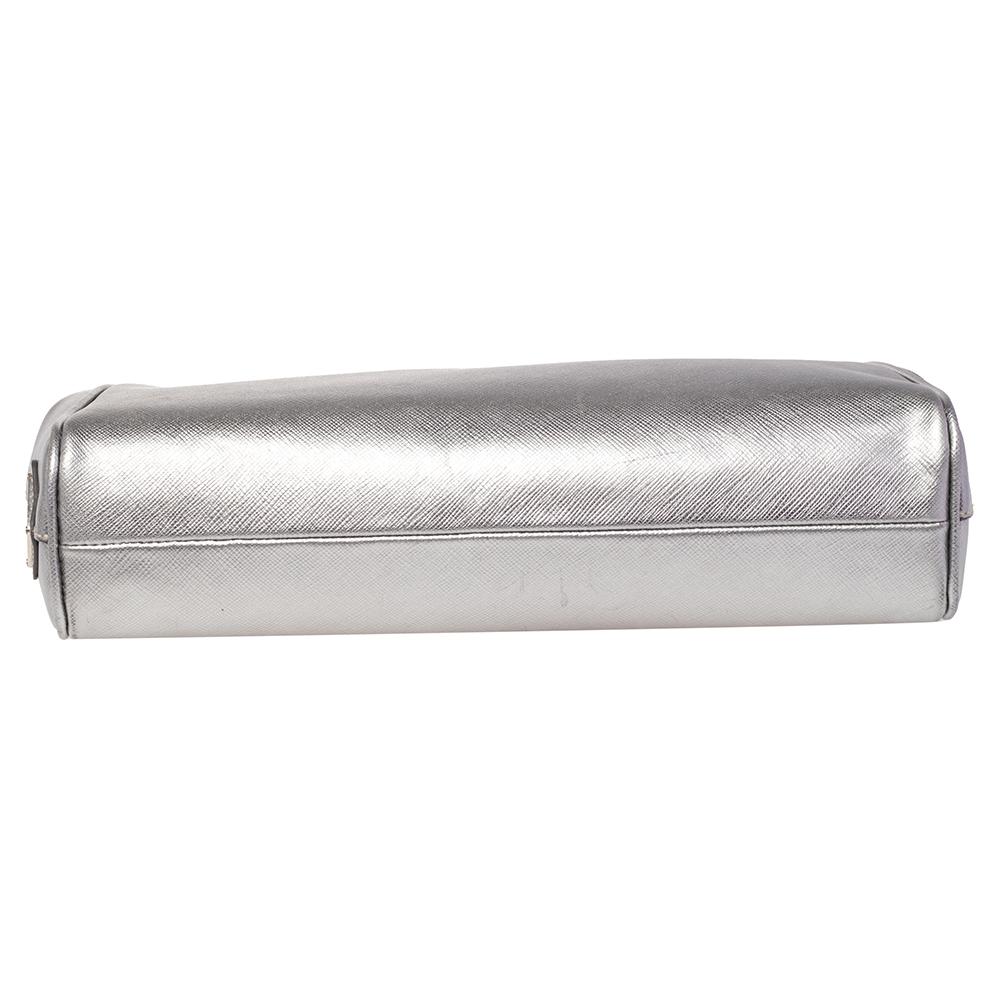 Prada Silber Saffiano Leder 50er Jahre Car Clutch 1