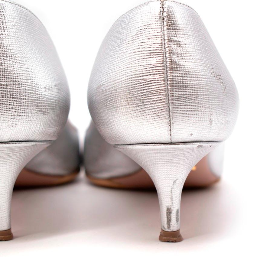 Women's Prada Silver Saffiano Leather Kitten Heel Pumps For Sale