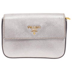 Prada Silver Saffiano Leather Mini Box Clutch