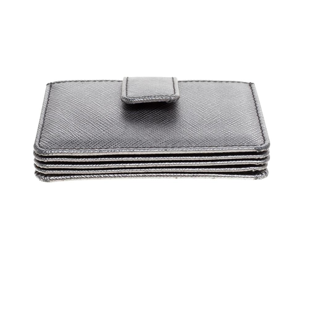 Women's Prada Silver Saffiano Lux Leather Card Holder