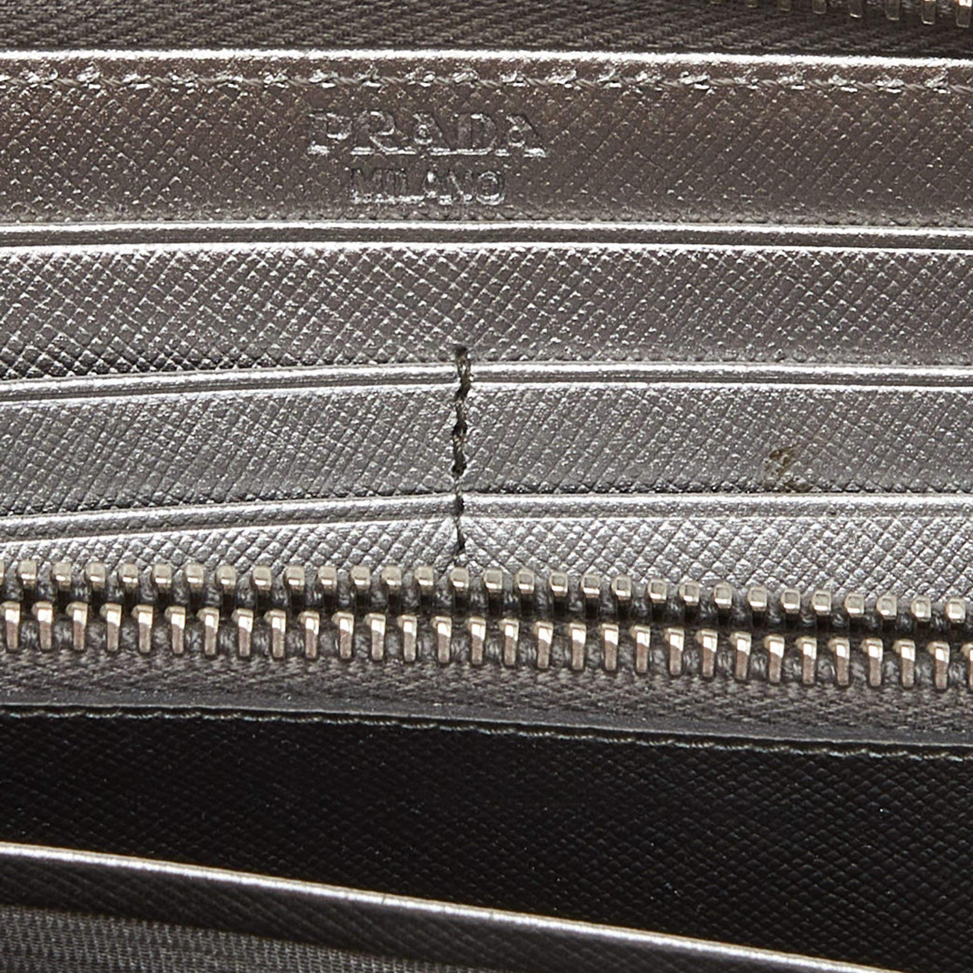 Prada Silver Saffiano Lux Leather Zip Around Wallet For Sale 3