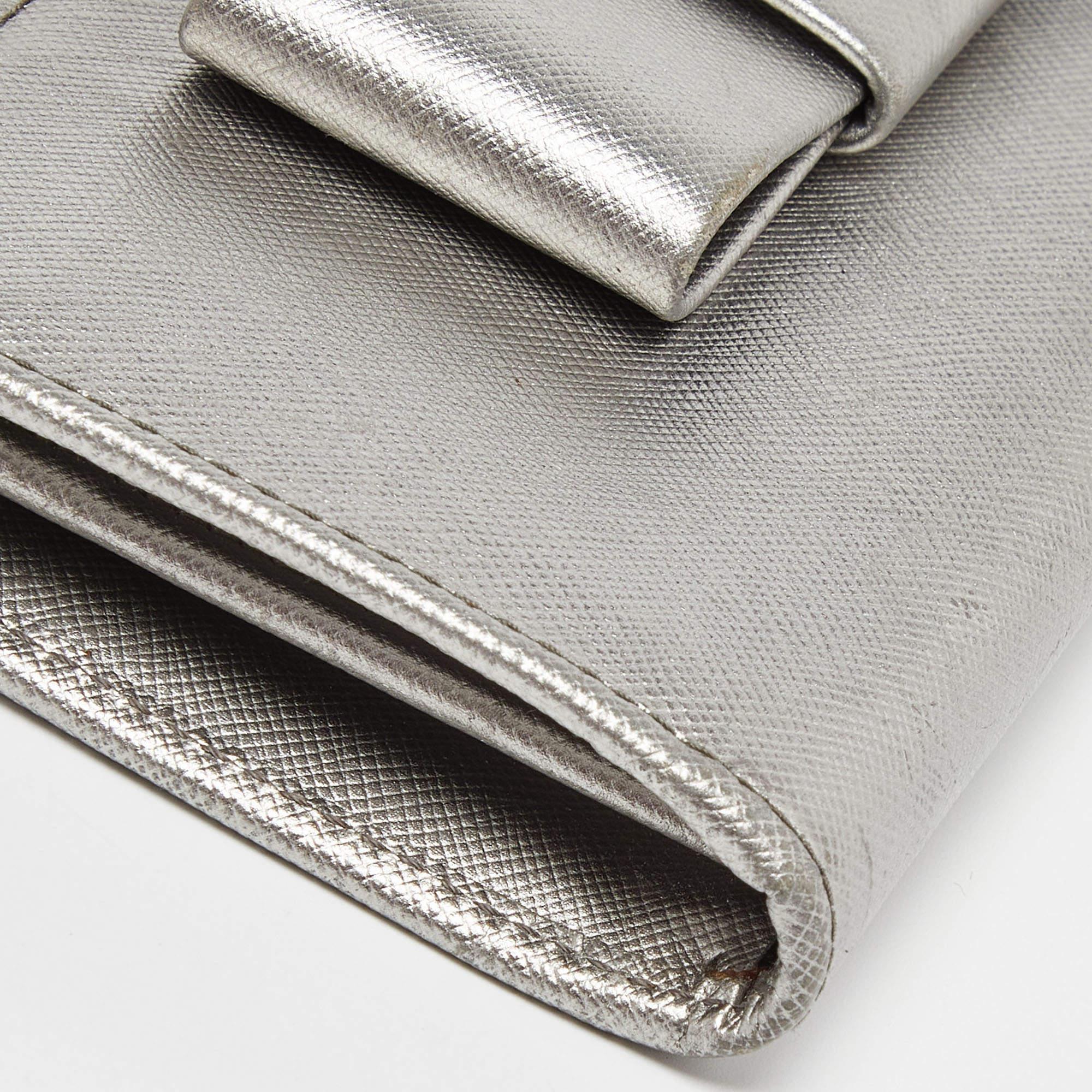 Prada Silver Saffiano Lux Leather Zip Around Wallet For Sale 4