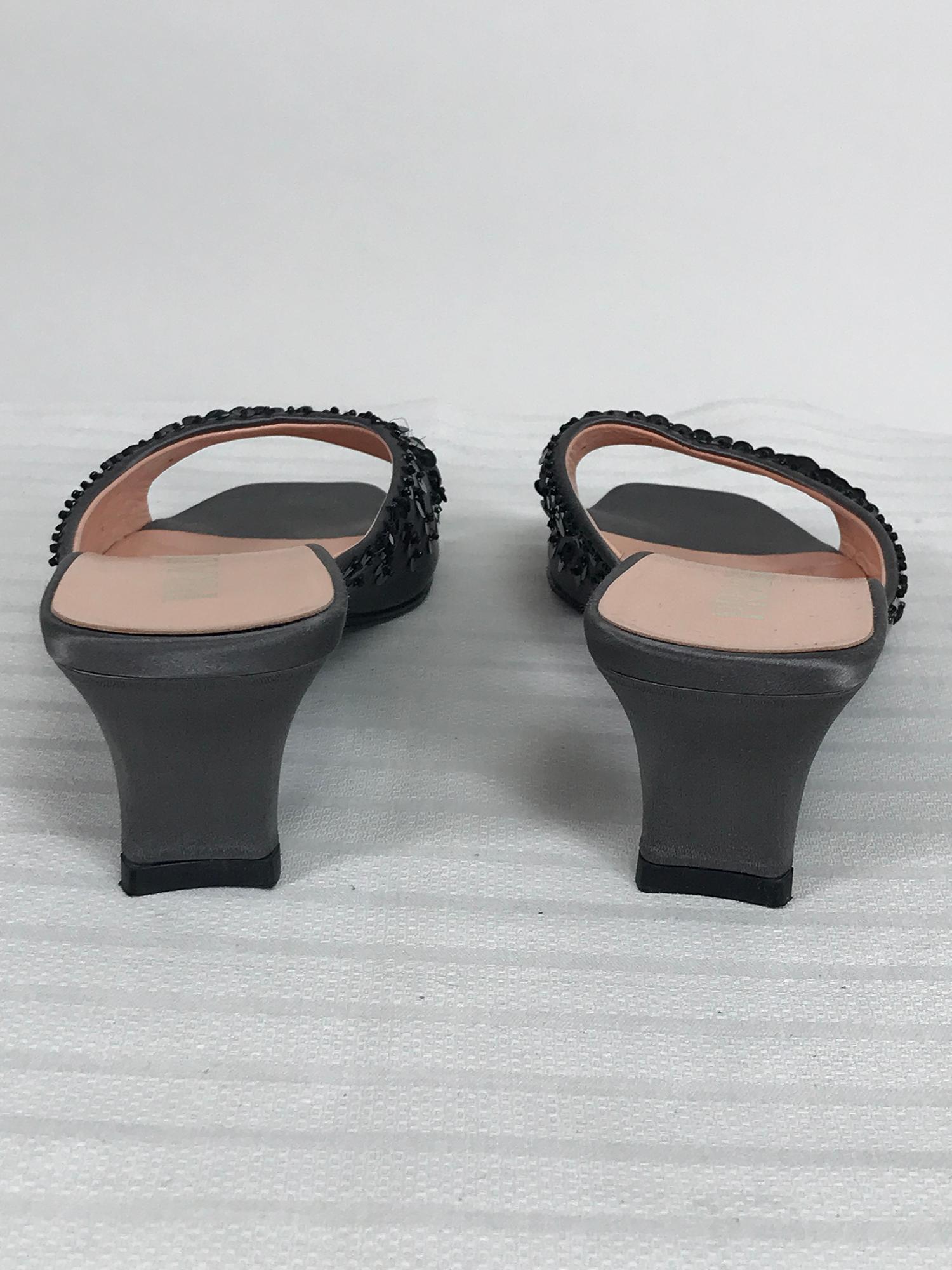 Women's Prada Silver Satin & Black Sequin Open Toe Under Slung Heel Mules 38