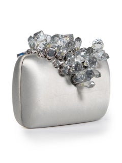 Prada Silver Satin Crystal Clutch