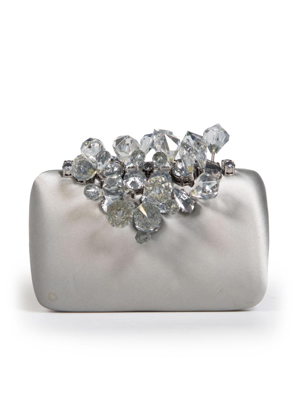 Prada Silver Satin Crystal Clutch In Good Condition In London, GB